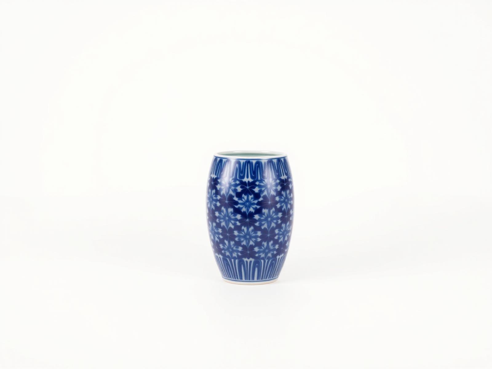 Mughal Cylinder Vase 12 — Straight cylinder vase with repeating geometric floret pattern.
